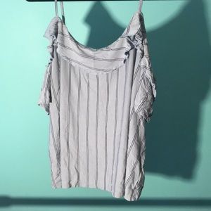 Off the shoulder light blue stripped blouse 💙